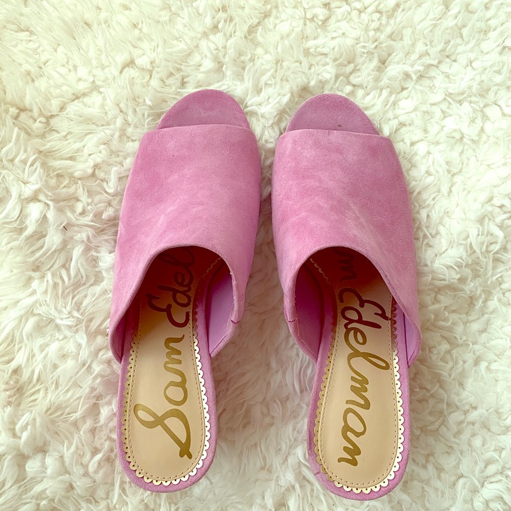 Sam Edelman Pink Suede Wedge Slide Sandals